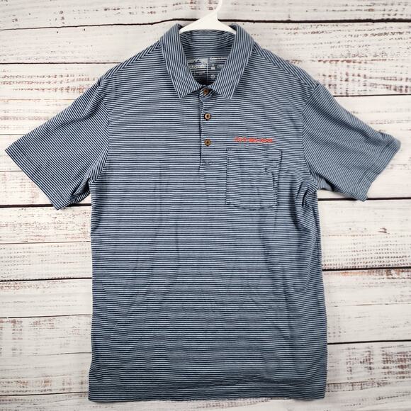 Patagonia Cotton in Conversion New Belgium Stripe Polo Shirt M Navy White Reg - Picture 1 of 7